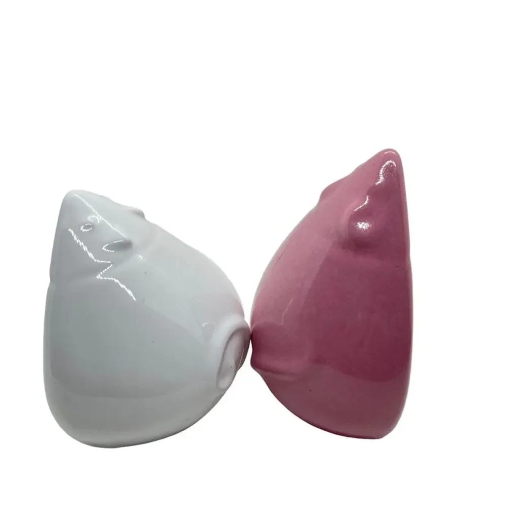 Mice Salt and Pepper Shaker Set Pink White Vintage Kitsch Novelty Kitchenalia